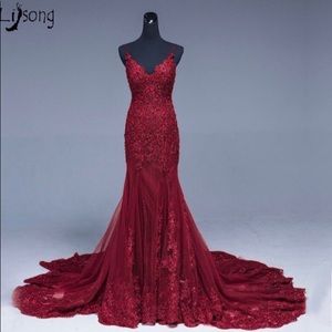 Burgundy prom formal evening gown